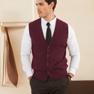 Kallspin Wool Blend Cable-Knit Cardigan Vest